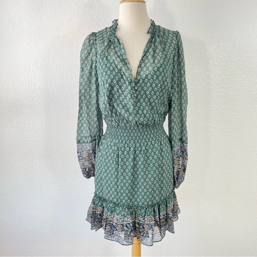 {Veronica Beard} Destiny Smocked Waist V-Neck Mini Dress, Size 0, NWT